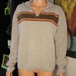 Hollister Gray Quarter Zip-Up Sweater with Striped Detail